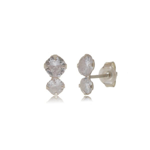 Cartela de brincos zircônia Redondo 4mm com Redondo 5mm - Cristal - Prata 925 (Contém 12 Pares)