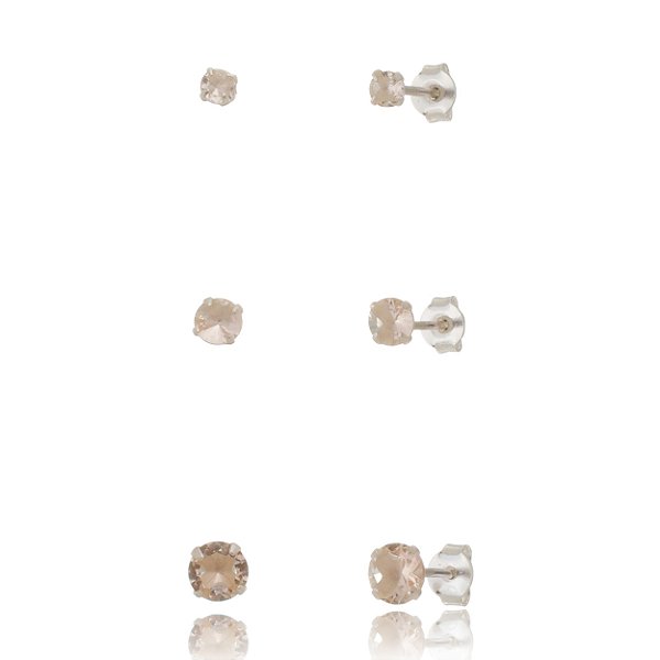 Trios de brincos zircônia Redondo - Salmão - 3/4/5mm - Prata 925 (Contém 5 Trios)