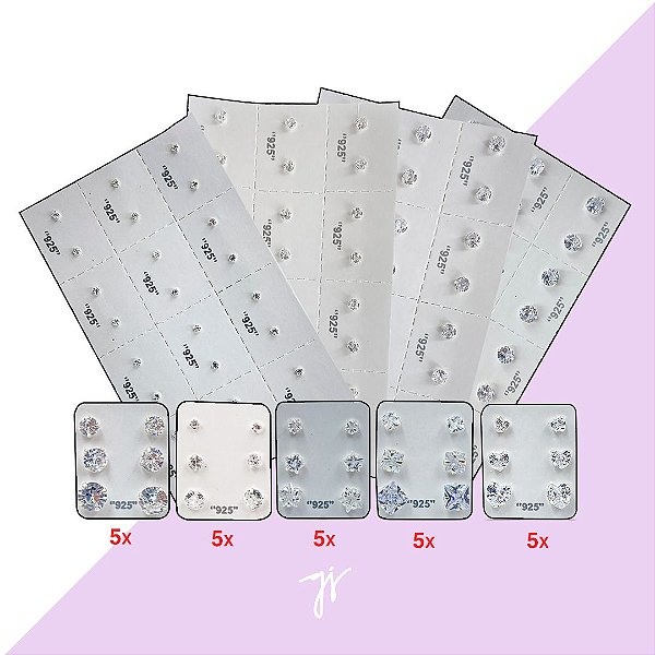 KIT CAMPEÃO - Contém 4 Cartelas com 12 pares e 25 Trios de Brincos de Prata 925