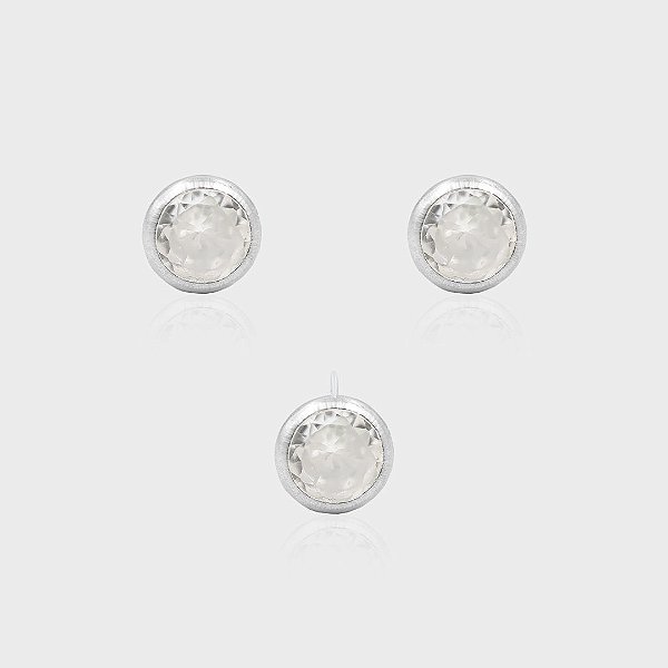 Conjunto Redondo Embutido 6mm - Pingente + Brinco - Prata 925 (Contém 5 Conjuntos)