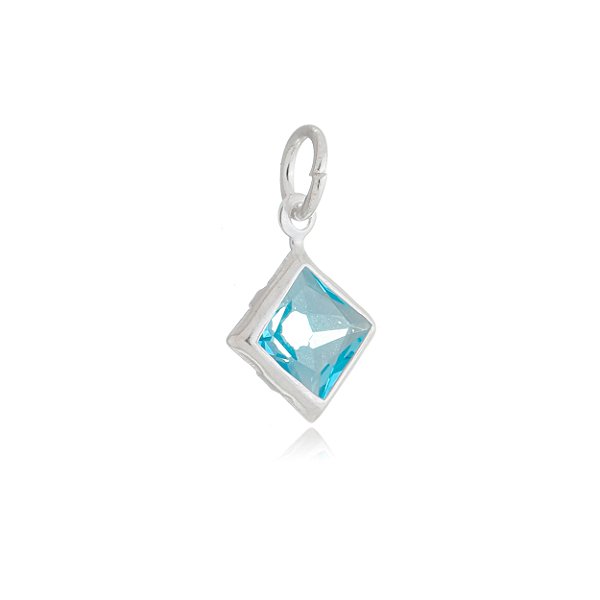 Pingente Quadrado Embutido 6x6 - Azul Céu - Prata 925 (Contém 5 Peças)