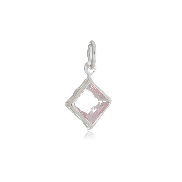 Pingente Quadrado Embutido 6x6 - Rosa - Prata 925 (Contém 5 Peças)