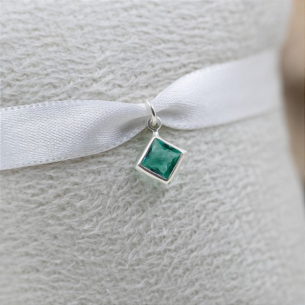 Pingente Quadrado Embutido 6x6 - Verde Mar - Prata 925 (Contém 5 Peças)