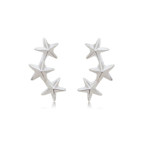 Cartela de Brincos Earcuff 3 Estrelas - Prata 925 (Contém 12 Pares)