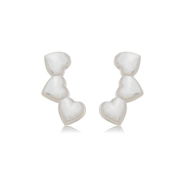 Cartela de Brincos Earcuff 3 Corações - Prata 925 (Contém 12 Pares)