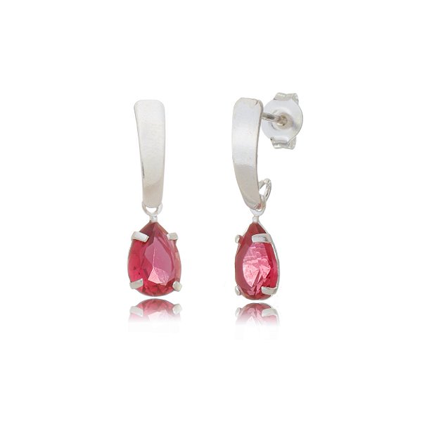Cartela de Brincos Canoa com Gota 6x8 - Cereja - Prata 925 (Contém 12 Pares)