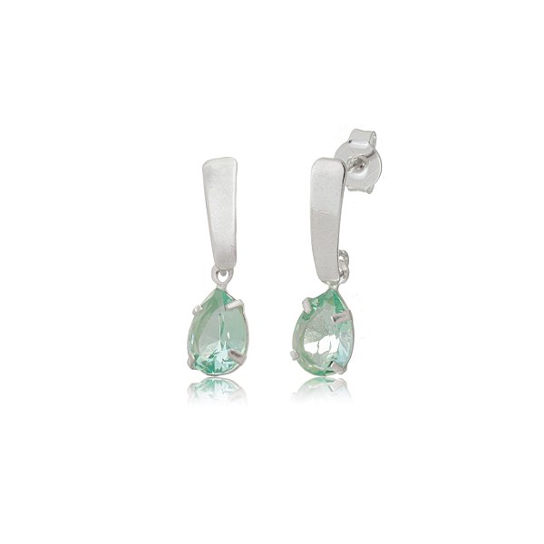 Cartela de Brincos Canoa com Gota 6x8 - Verde Paraíba - Prata 925 (Contém 12 Pares)