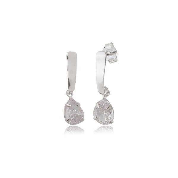 Cartela de Brincos Canoa com Gota 6x8 - Cristal- Prata 925 (Contém 12 Pares)