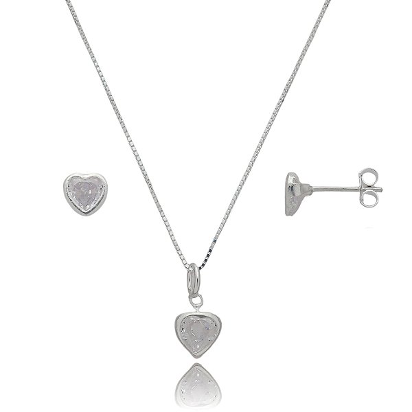 Conjunto Coração Embutido 6mm - Cristal - Prata 925