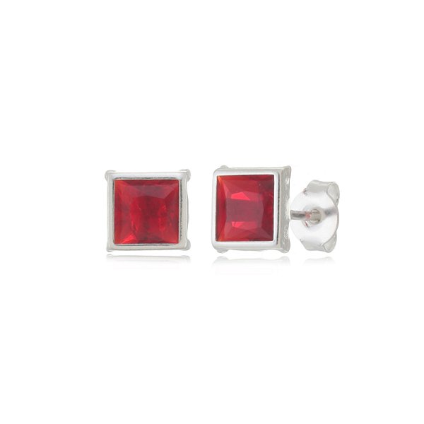 Brinco Quadrado Embutido 6x6 - Vermelho - Prata 925 (Contém 12 Pares)