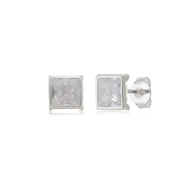 Brinco Quadrado Embutido 6x6 - Cristal - Prata 925 (Contém 12 Pares)