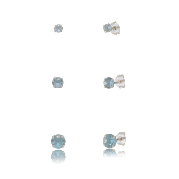 Trios de brincos zircônia Redondo - Azul Bebê - 3/4/5mm - Prata 925 (Contém 5 Trios)