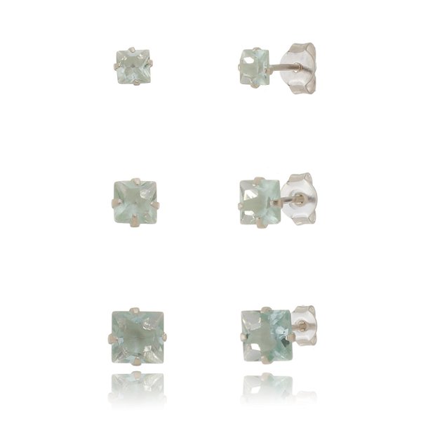 Trios de brincos zircônia Quadrado 4/5/6x6 - Verde Paraíba - Prata 925 (Contém 5 Trios)