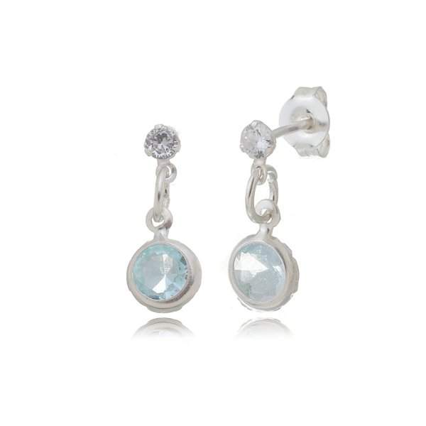 Brinco Zircônia Redondo 3mm com 6mm - Azul Bebê - Prata 925 (12 Pares)