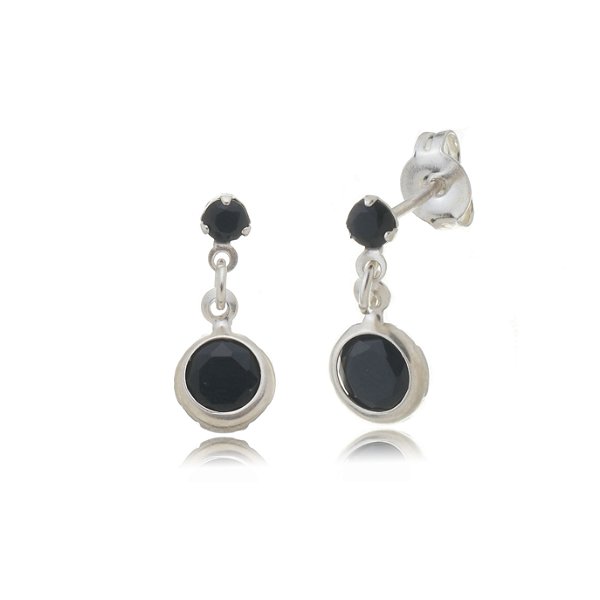 Brinco Zircônia Redondo 3mm com 6mm - Preto  - Prata 925 (12 Pares)