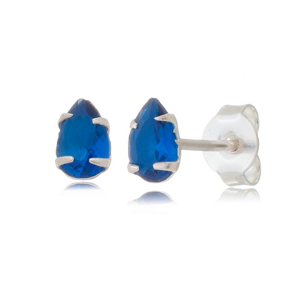 Cartela de Brincos gota 6X4 - Azul Royal - Prata 925 (Contém 12 Pares)