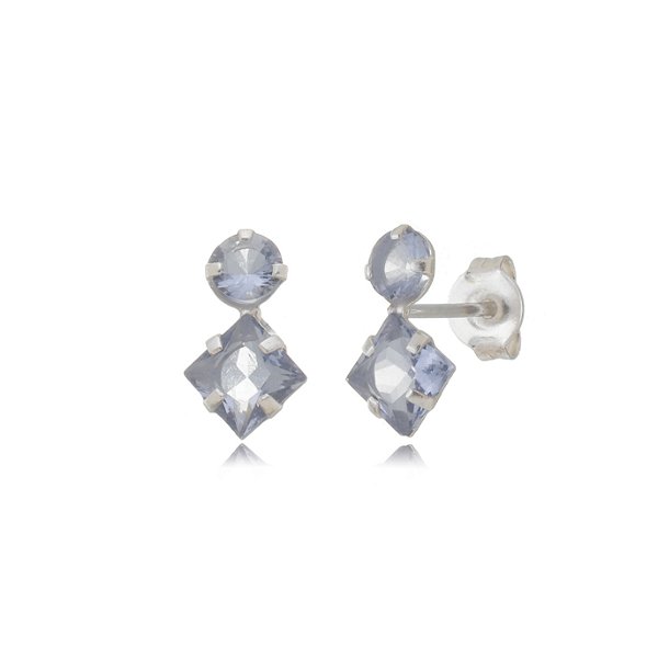 Cartela de brincos zircônia Redondo 4mm e Quadrado 5x5 - Lilás - Prata 925 (Contém 12 Pares)