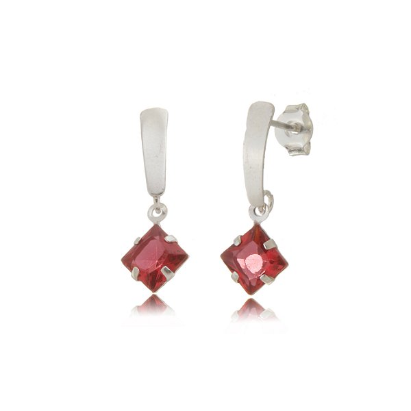 Cartela de Brincos Canoa com Quadrado 6x6 - Cereja - Prata 925 (Contém 12 Pares)