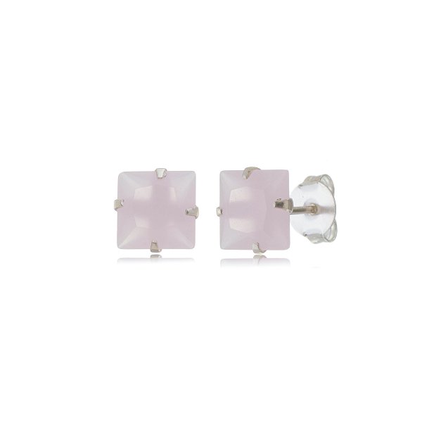 Cartela de Brincos Quadrado 8x8 - Rosa Leitoso - Prata 925 (Contém 12 Pares)