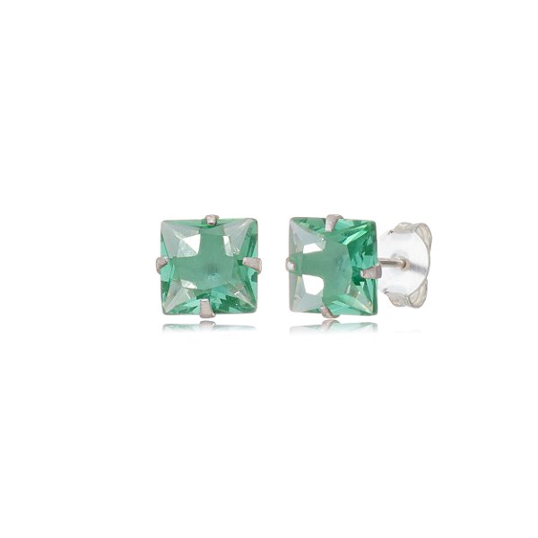 Cartela de Brincos Quadrado 8x8 - Verde Paraíba - Prata 925 (Contém 12 Pares)