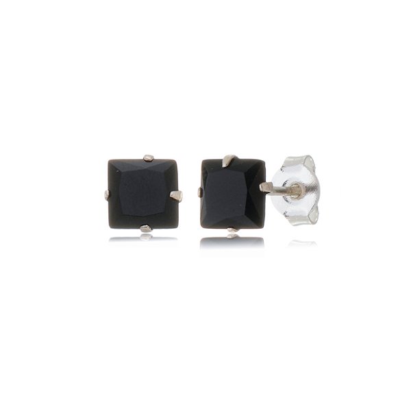 Cartela de brincos zircônia quadrado 6x6 - Preto - Prata 925 (Contém 12 Pares)
