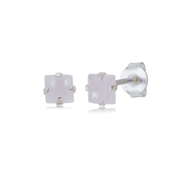 Cartela de brincos zircônia quadrado 4x4 - Rosa Leitoso - Prata 925 (Contém 12 Pares)