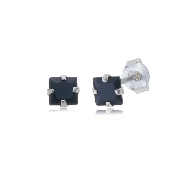 Cartela de brincos zircônia quadrado 4x4 - Preto - Prata 925 (Contém 12 Pares)