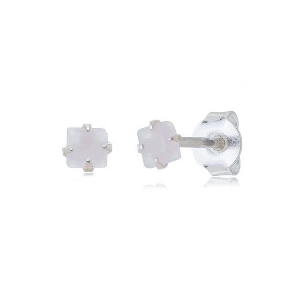 Cartela de brincos zircônia quadrado 3x3 - Rosa Leitoso - Prata 925 (Contém 12 Pares)