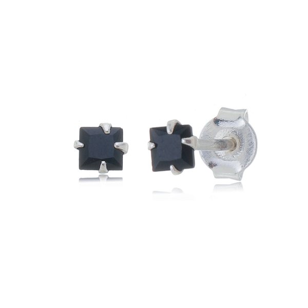Cartela de brincos zircônia quadrado 3x3 - Preto - Prata 925 (Contém 12 Pares)