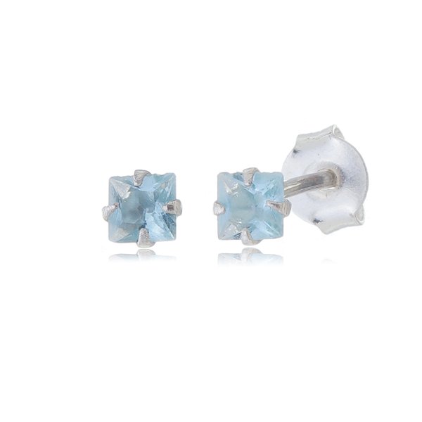 Cartela de brincos zircônia quadrado 3x3 - Azul Bebê - Prata 925 (Contém 12 Pares)