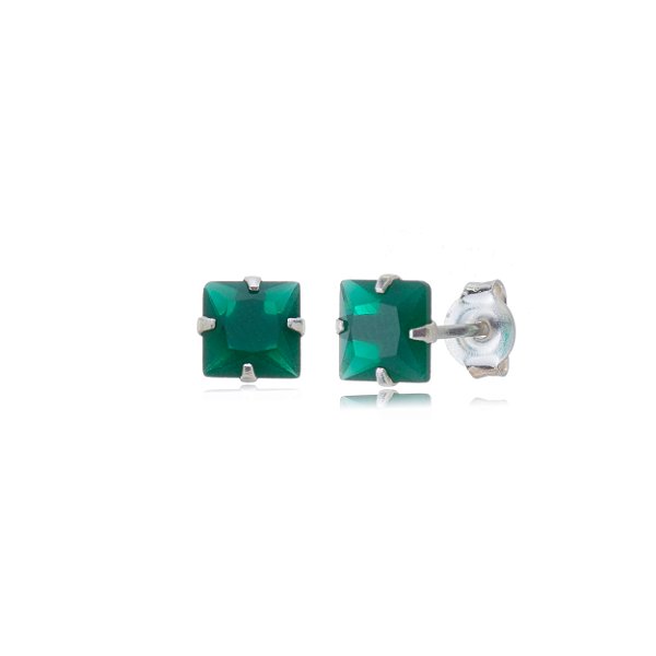 Cartela de brincos zircônia quadrado 5x5 - Verde Esmeralda - Prata 925 (Contém 12 Pares)