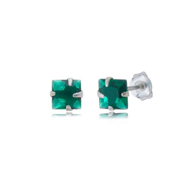 Cartela de brincos zircônia quadrado 5x5 - Verde Mar - Prata 925 (Contém 12 Pares)