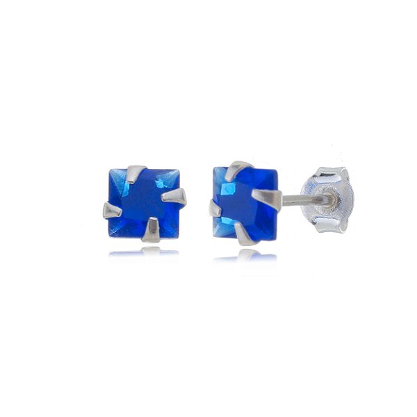 Cartela de brincos zircônia quadrado 5x5 - Azul Caneta - Prata 925 (Contém 12 Pares)