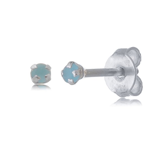 Cartela de brincos zircônia redondo 2mm - Azul Leitoso - Prata 925 (12 pares)