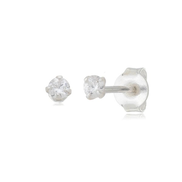 Cartela de brincos zircônia redondo 2,5mm - Cristal - Prata 925 (12 pares)