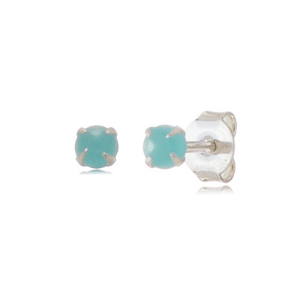 Cartela de brincos zircônia redondo 3mm - Verde Leitoso - Prata 925 (Contém 12 pares)