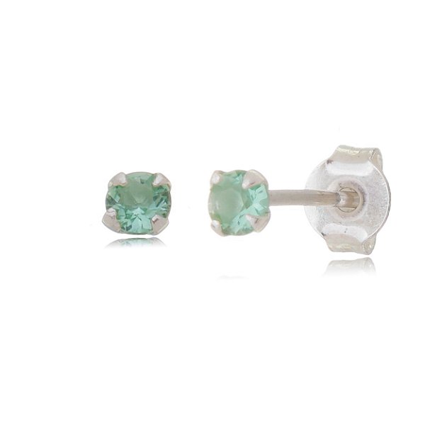 Cartela de brincos zircônia redondo 3mm - Verde Paraíba - Prata 925 (Contém 12 pares)