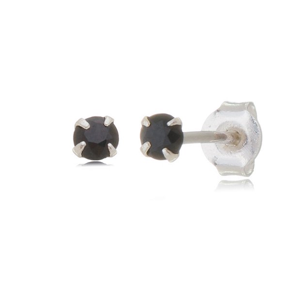 Cartela de brincos zircônia redondo 3mm - Preto - Prata 925 (Contém 12 pares)