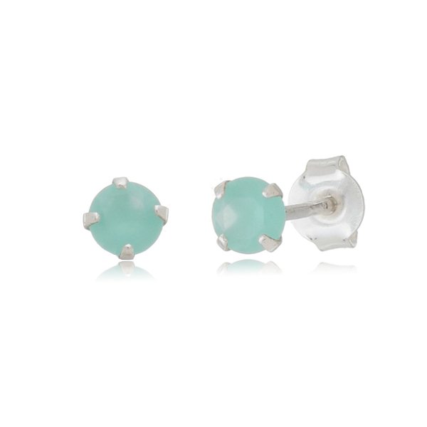 Cartela de brincos zircônia redondo 4mm - Verde Leitoso - Prata 925 (Contém 12 Pares)