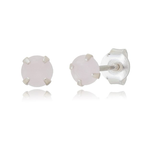 Cartela de brincos zircônia redondo 4mm - Rosa Leitoso - Prata 925 (Contém 12 Pares)