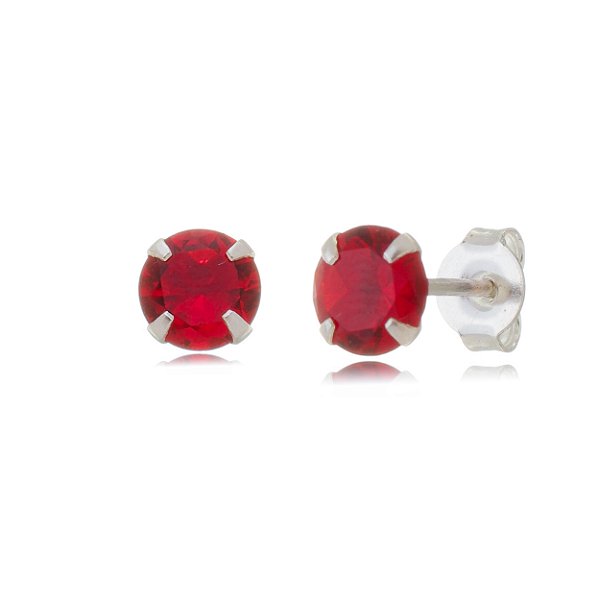 Cartela de brincos zircônia redondo 5mm - Vermelho - Prata 925 (Contém 12 Pares)