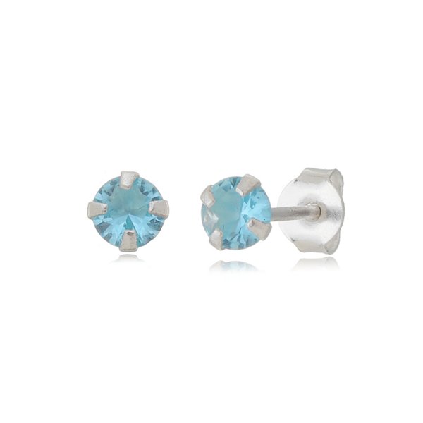 Cartela de brincos zircônia redondo 5mm - Azul Bebê - Prata 925 (Contém 12 Pares)