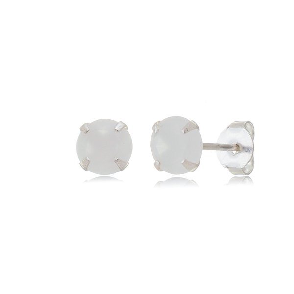 Cartela de brincos zircônia redondo 5mm - Branco Leitoso - Prata 925 (Contém 12 Pares)