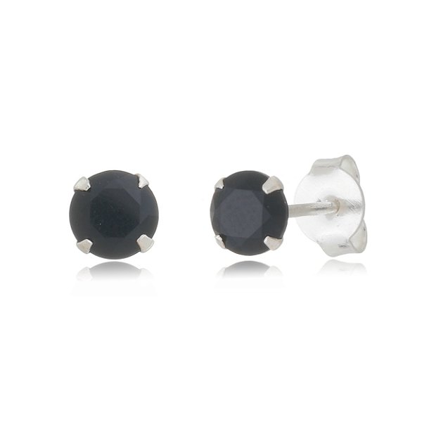 Cartela de brincos zircônia redondo 5mm - Preto - Prata 925 (Contém 12 Pares)