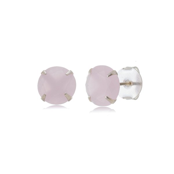 Cartela de brincos Redondo 10mm - Rosa Leitoso - Prata 925 (Contém 12 Pares)