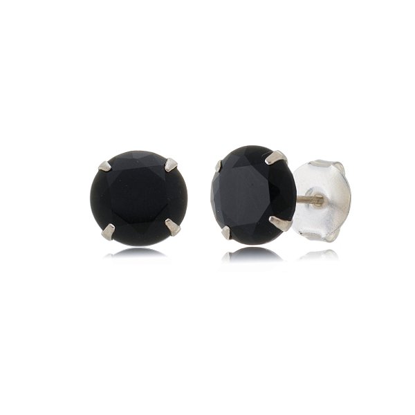 Cartela de brincos Redondo 10mm - Preto - Prata 925 (Contém 12 Pares)
