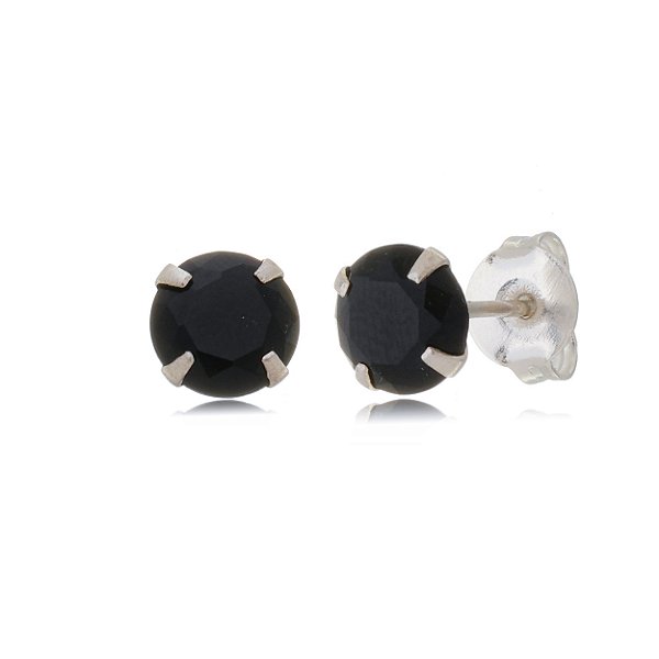 Cartela de brincos zircônia redondo 7mm - Preto - Prata 925 (Contém 12 Pares)