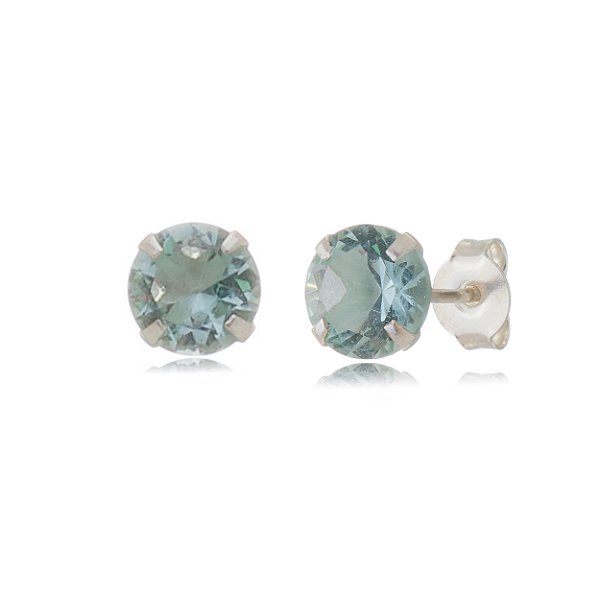 Cartela de brincos zircônia redondo 7mm - Verde Paraíba - Prata 925 (Contém 12 Pares)