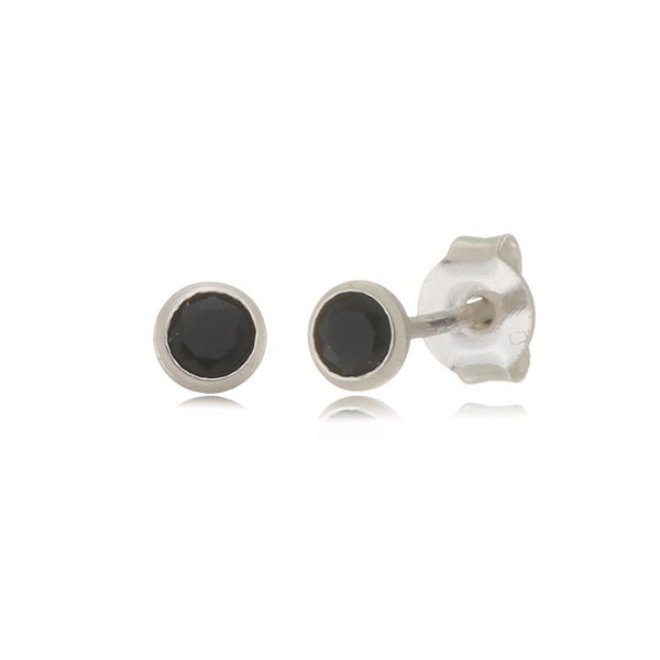 Cartela de Brincos Embutidos 3mm - Preto - Prata 925 (Contém 12 Pares)