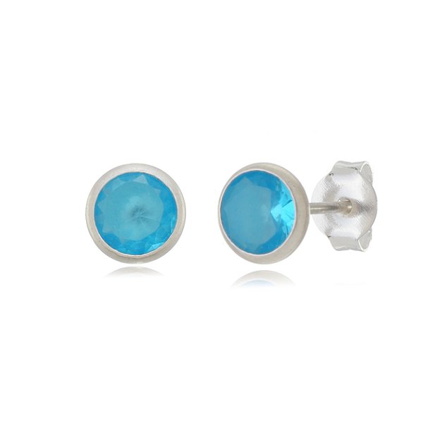 Cartela de Brincos Embutidos 6mm - Azul Céu - Prata 925 (Contém 12 Pares)